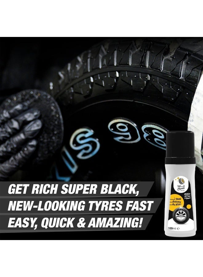 كاوا سائل تلميع الإطارات 100 مل، تركيبة للعناية بالمطاط والبلاستيك، لون أسود داكن مع حماية من الأشعة فوق البنفسجية، مقاوم للبهتان والغبار، غير لزج، لمعان يدوم طويلاً، مناسب لإطارات السيارات وسيارات الدفع الرباعي والدراجات النارية والزخارف الخارجية والجدران الجانبية. عبوة من 3 قطع - Image 4